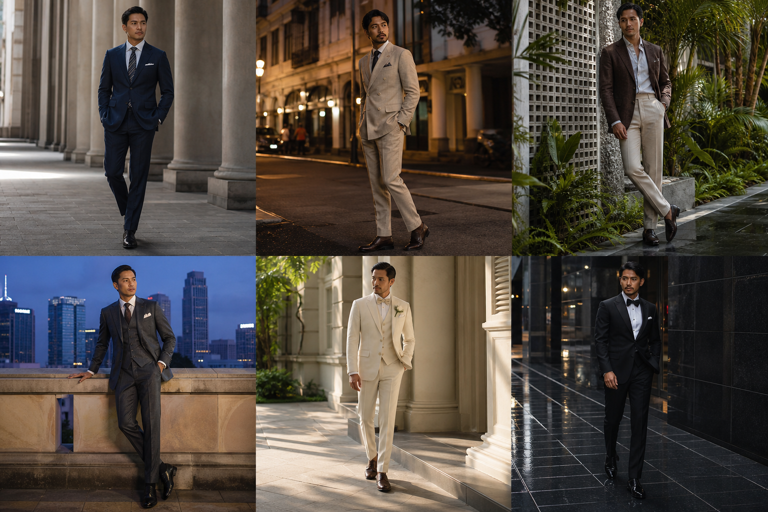 Six editorial outdoor looks from the ILB tailoring wardrobe